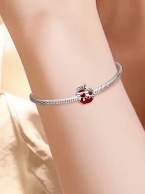 Evil queen poison apple charm 
Silver and Red Apple Charm pandora bracelet charm